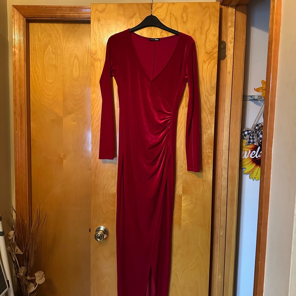 Lulu's Red Ruched Wrap Long Sleeve Dress